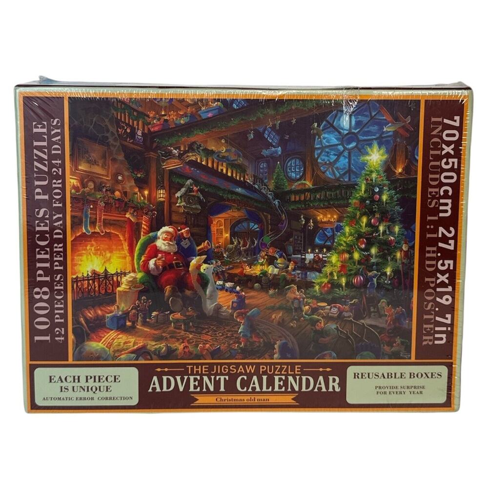 The Jigsaw Puzzle Advent Calendar Christmas Old Man Santa 1008 pc 27 x 19 NEW
